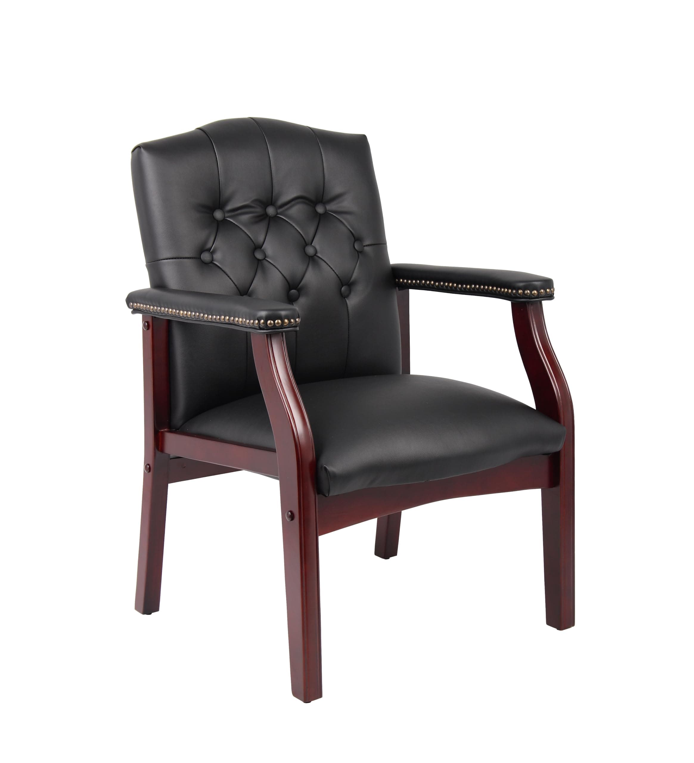 Boss Office Products Traditional Caressoft Vinyl Guest Chair with Mahogany Finish Wood Base, Black