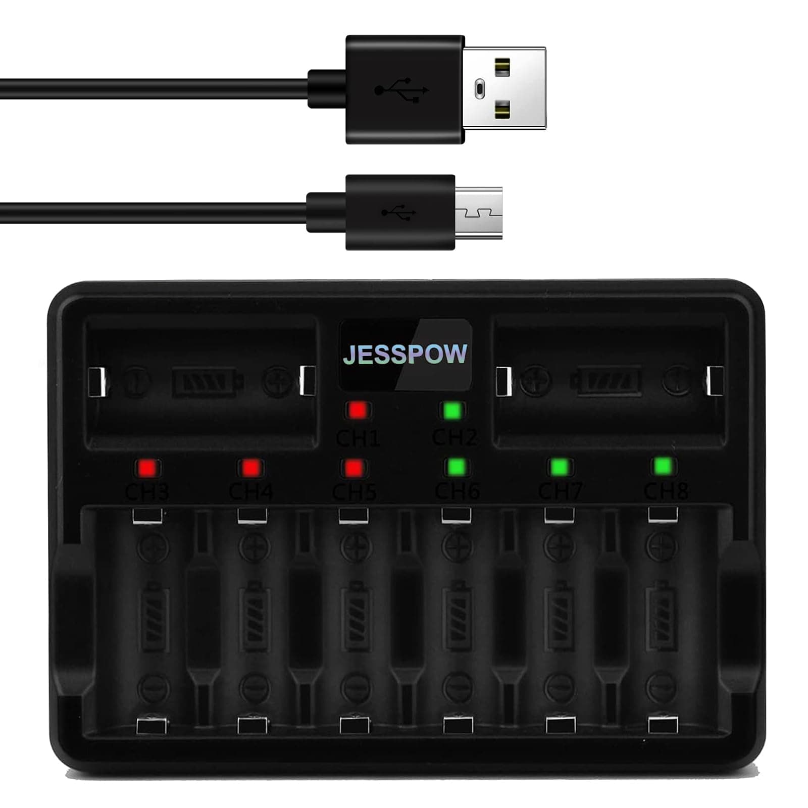 CR123A Rechargeable Batteries Charger, JESSPOW Fast Charger for Arlo Camera Li-ion Rechargeable Battery RCR123A 3.7V, CE FCC RoHS Certified