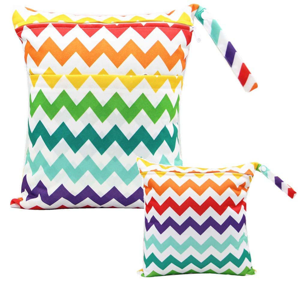 Wet Dry Bag, Nappy Organizer Bag, Reusable Zipper Diaper Bag, Hanging Wet or Dry Clothes Storage Bag (5# M+L)