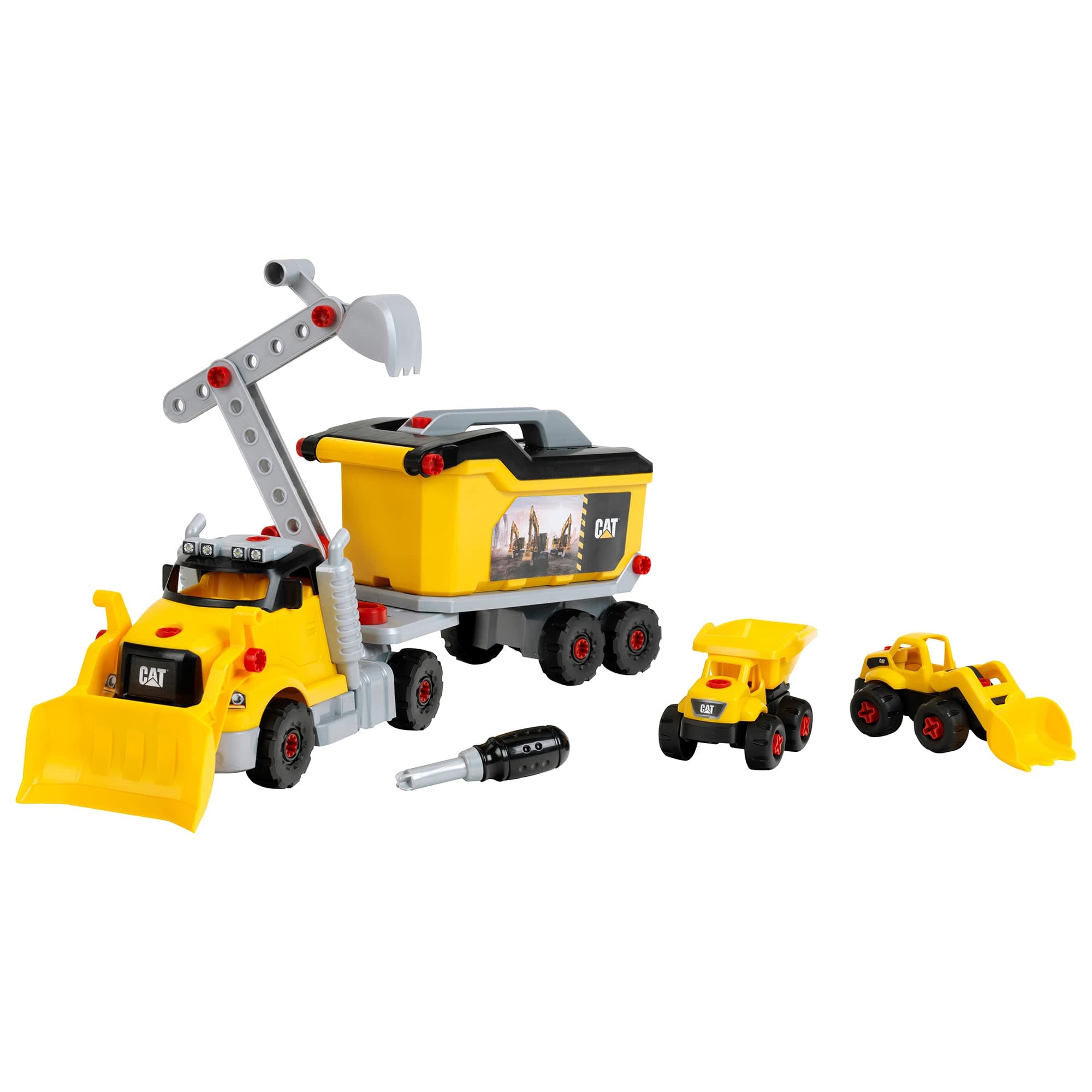 CAT®: Screw Truck 4-in-1 Set - Theo Klein 23 Piece Assembly Construction Toy with Toolbox, Including Digger & Dumper, Kids Pretend Play, Ages 3+