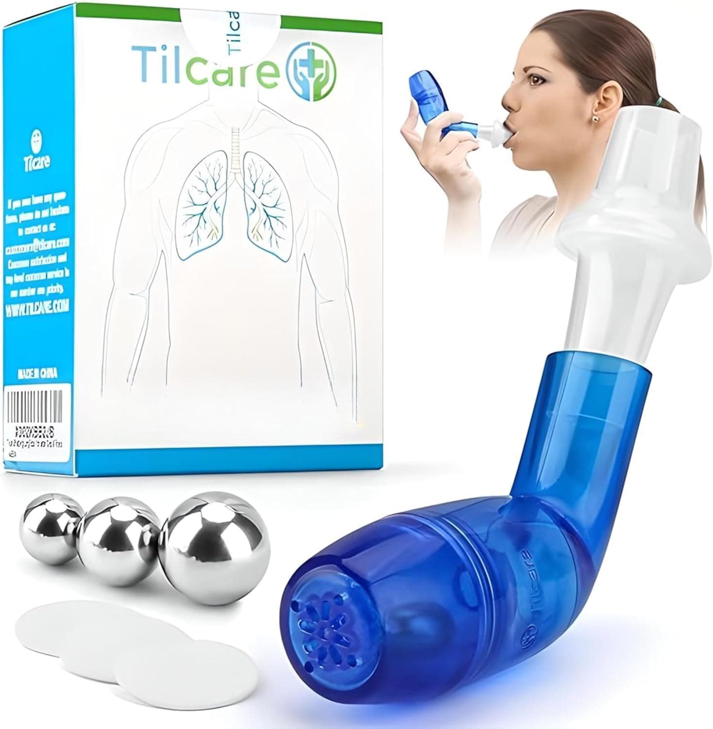 Tilcare Breathing Lung Expander & Mucus Removal Device - Exercise & Cleanse Therapy Aid for Better Sleep & Fitness - Great Treatment for COPD, Asthma, Bronchitis, Cystic Fibrosis or Smokers Relief