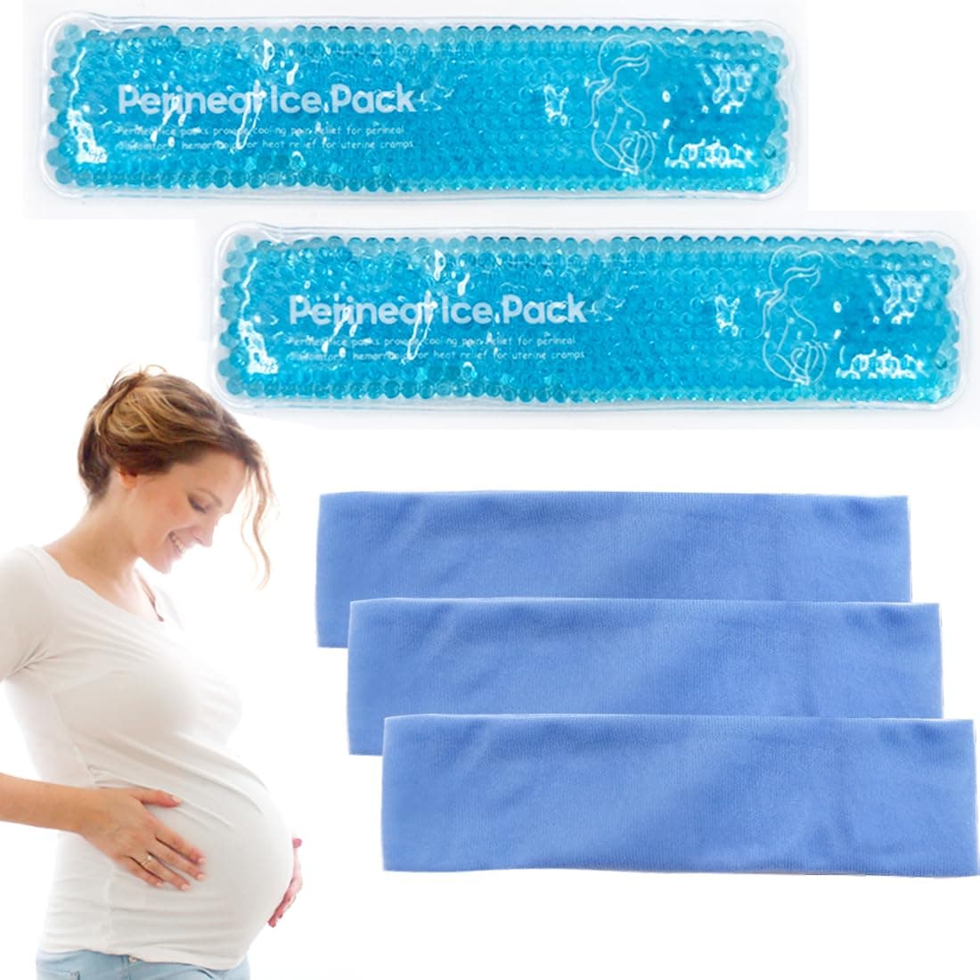 Reusable Perineal Ice Packs for Postpartum & Hemorrhoid Pain Relief, hot & Cold Pack for Women After Pregnancy, 2 Ice Pack and 3 Cover. (New Blue)