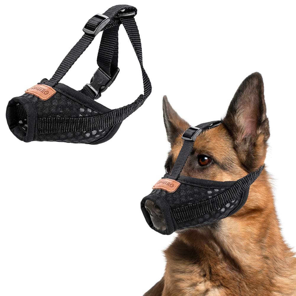 CooZero Dog Muzzle, Nylon Dog Muzzle Mouth Cover, Air Mesh Pet Muzzle for Anti-Biting Anti-Barking Licking Adjustable Pet Mouth Cover (L, Black)