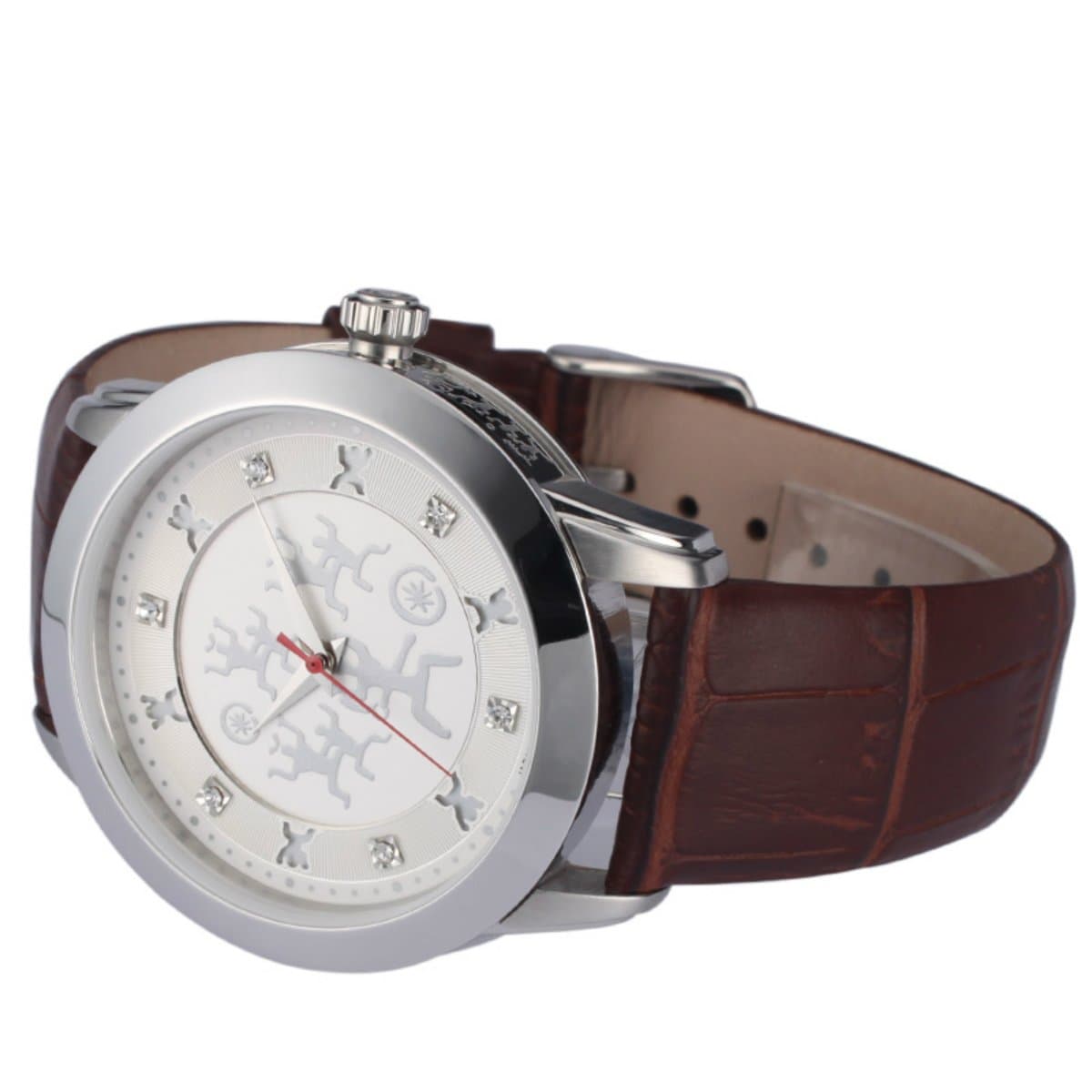 Casima Brown Leather Band White Dial Mens Pocket Watch#gx-103-sl8