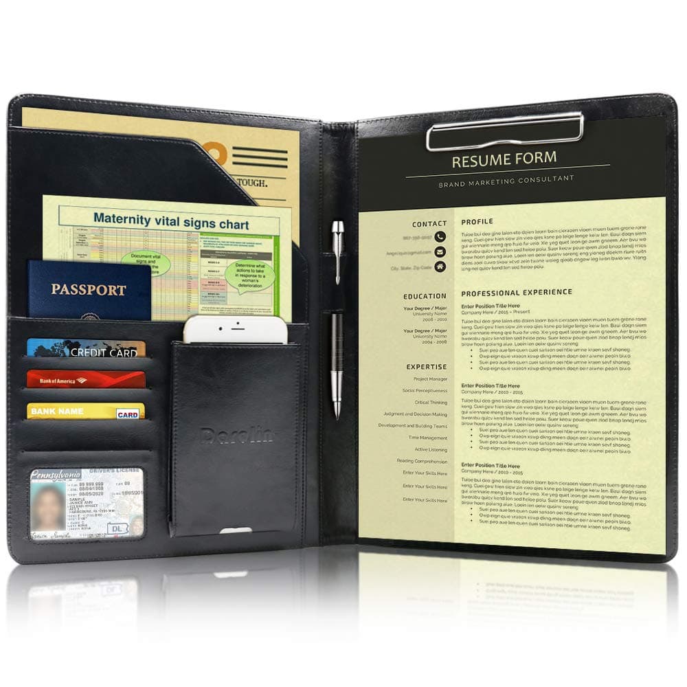 Darolin Business/Resume Padfolio Portfolio Folder with Letter/A4 Size Clipboard, Interview/Conference/Legal Document Organizer, Premium Portfolio Professional Case, Padfolio for Women/Men - Black