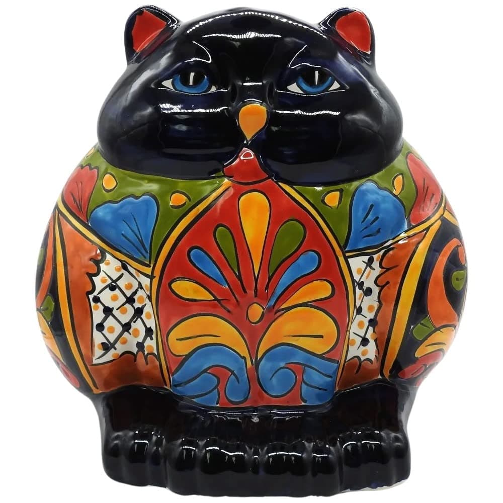 Talavera Pottery Store Fat Cat Planter Large Hand Painted Cat Indoor Outdoor Multi Colored Glazed