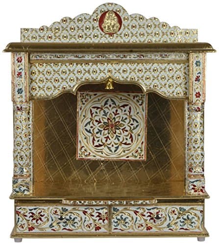 Movie Time Video Premium Meenakari Gold Home Pooja Mandir Open with Bell 25" L X 10" W X 27" H