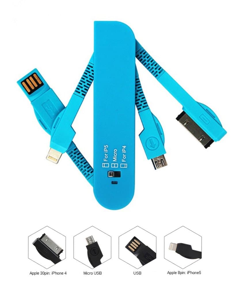 ESupFly 3 in 1 (Micro USB, Lightning Cable, 4S Cable) Multi USB Charge Cable USB Charging Sync Cable USB Data Cable Swiss Army Style for Apple iPhone 4 4s 5 5s 6 6 Plus, iPad 2 3 iPad Air Mini, iPod, Samsung Note, Samsung Galaxy S6 / S6 Edge / S5 / S4, Mobile/Cell Phones Pads and MP3 players with Micro USB, other Micro USB devices (Blue)
