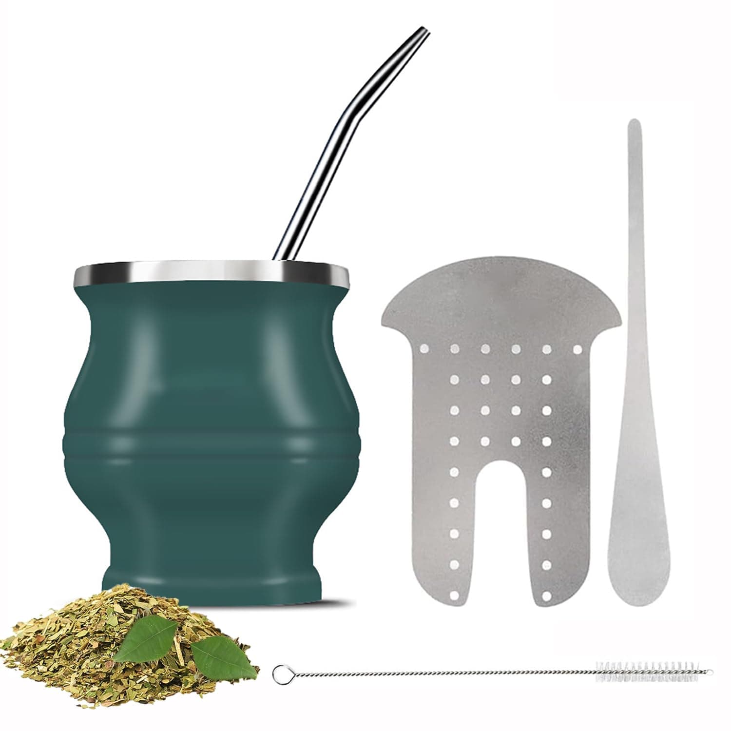SPNORYerba Mate Cup and Tea Cup Set, Yerba Mate set includes a Modern Mate Cup, Yerba Mate Shaper set, Bombilla Mate Straws and a cleaning brush, Stainless Steel Double-Walled