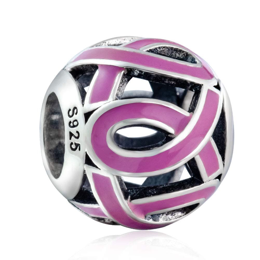 Pink Ribbon Charm Breast Cancer Awareness Charm Beads Sterling Silver European-style Bead