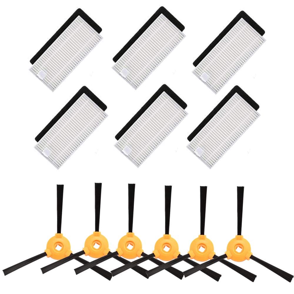 BBT BAMBOOST Replacement Parts Fit for EcoVacs Deebot 661, 500, 600, 601, N79, N79S, N79W, N79SE Robotic Vacuums Accessories - 6 Filters & 6 Side Brushes