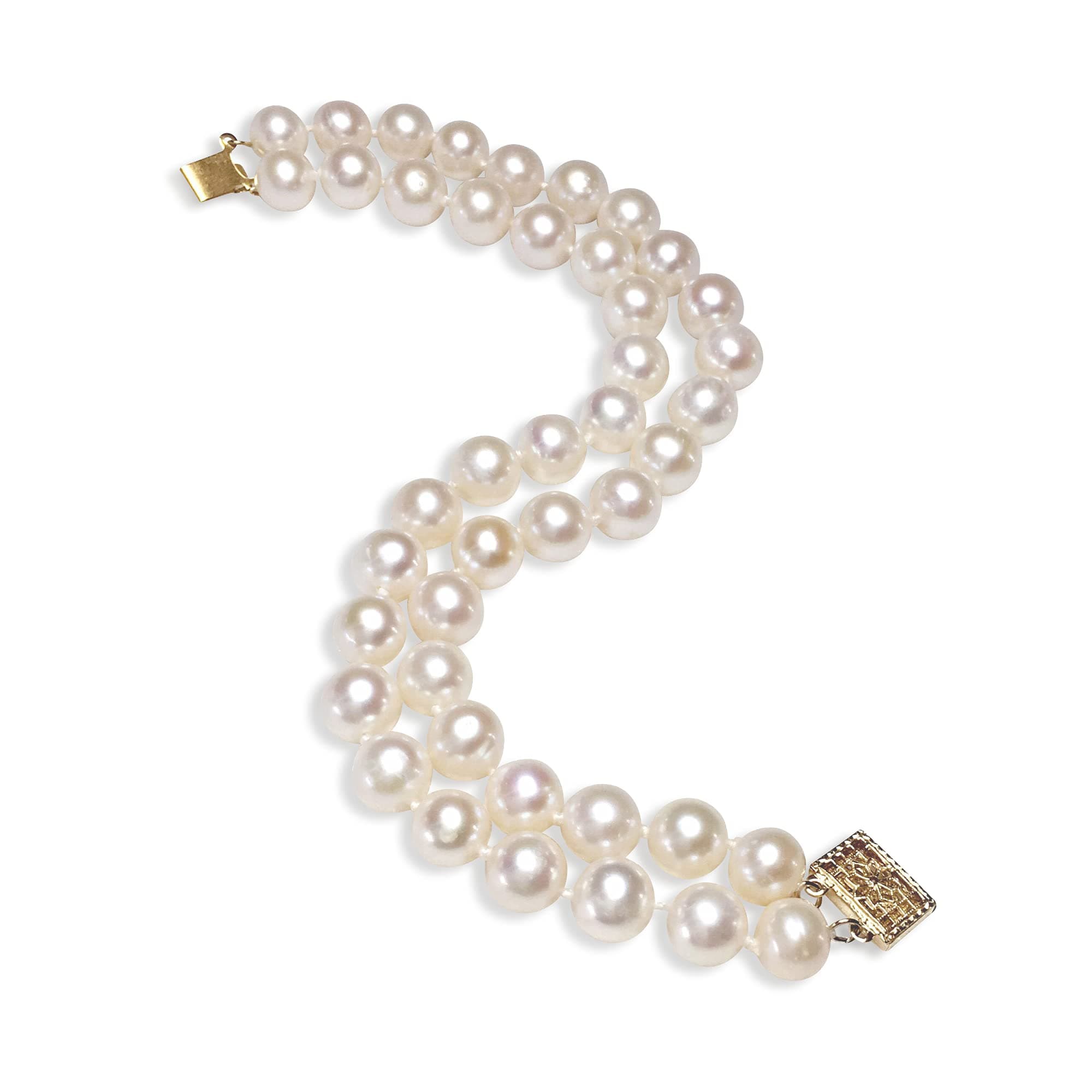 Double Strand Pearl Bracelet, AA+ Grade Cultured Pearls & 14K Gold Filled Clasp 2 Rows Bracelet, Freshwater Pearl Hand Kontted Bangle, Real Pearl Jewelry
