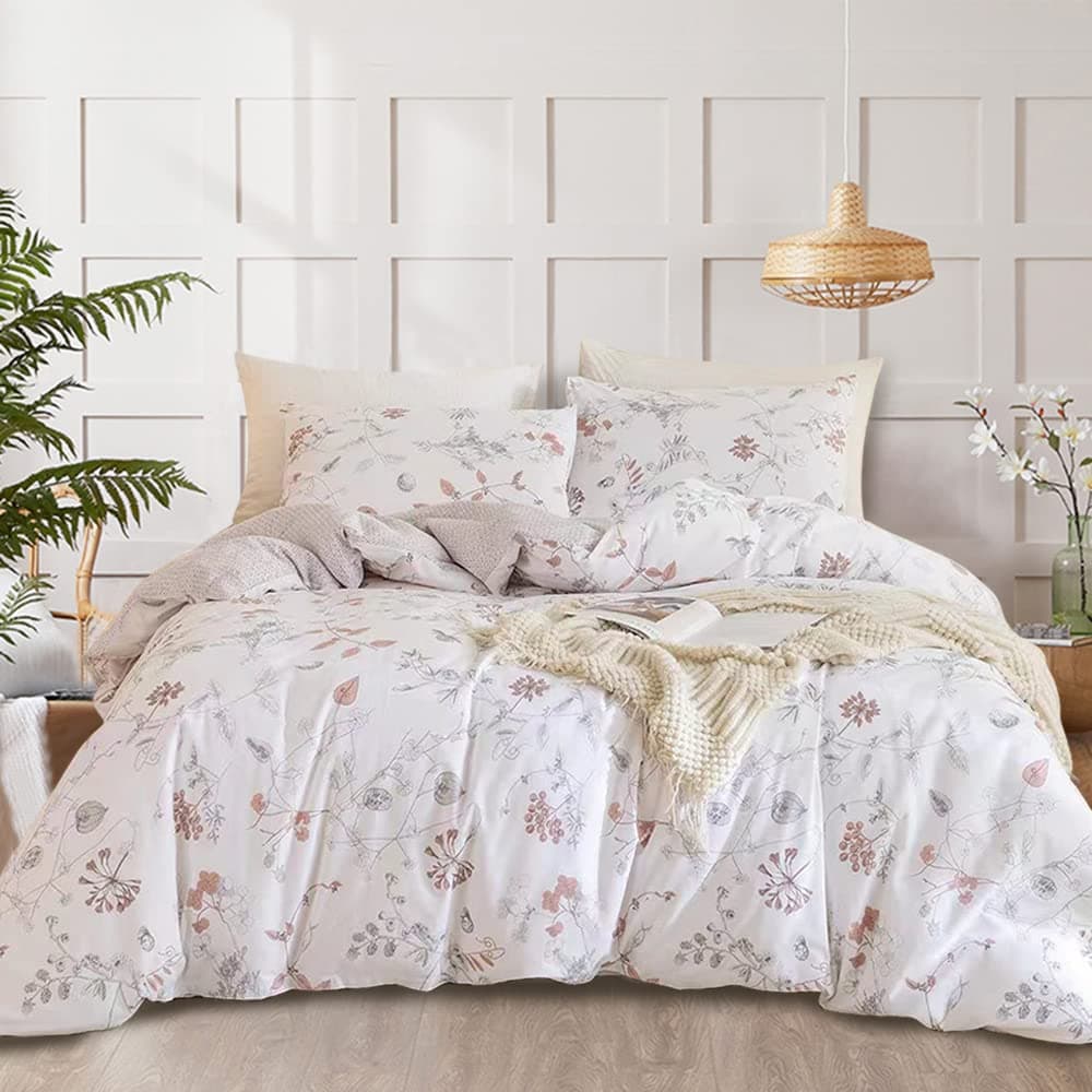 EAVDBotanical Floral Duvet Cover King Soft Cotton Reversible Pattern Chic Garden Floral Bedding Set with 2 Pillowcases Gorgeous Botanical Print Comforter Set with Zipper ClosureOEKO-TEX STANDARD 100