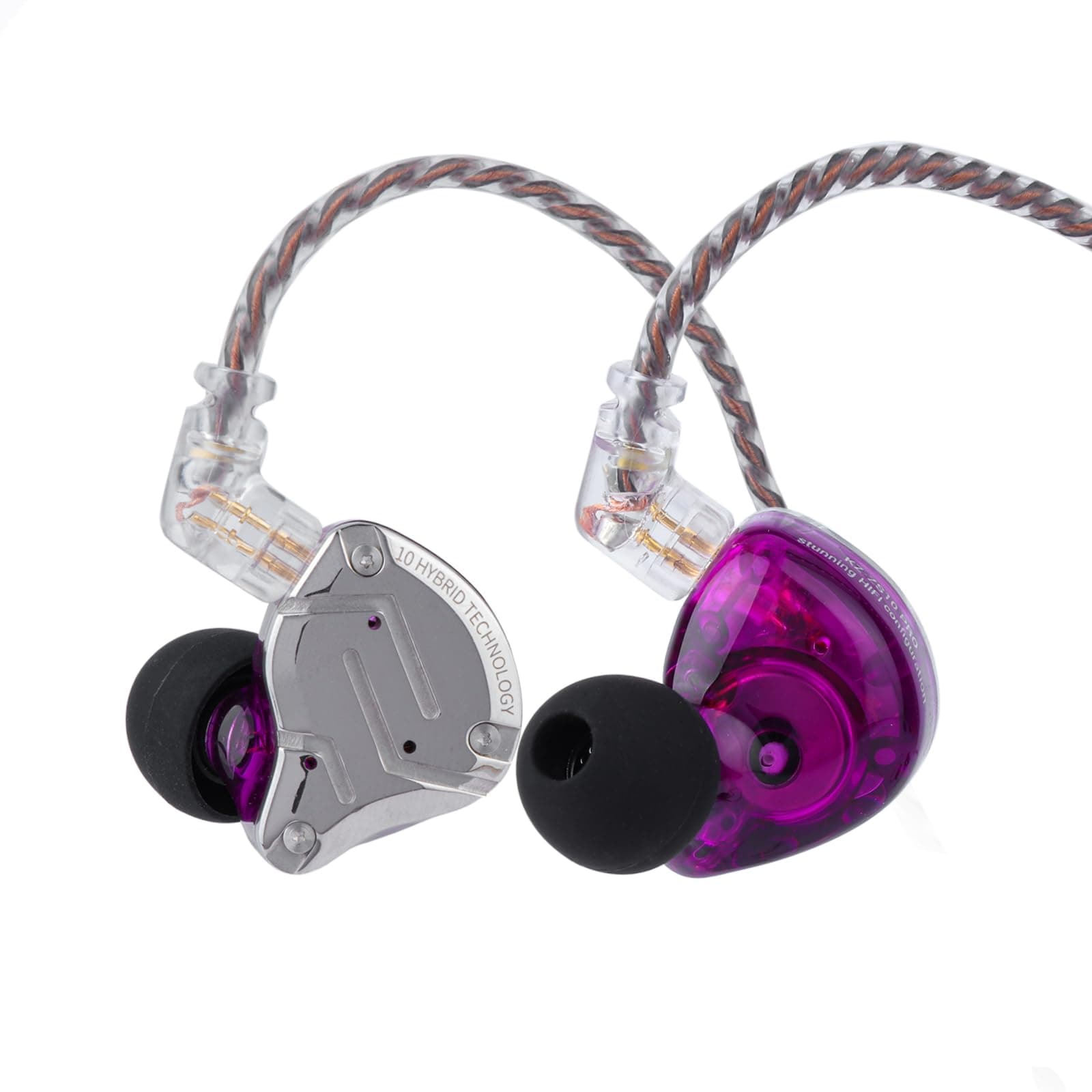 Linsoul KZ ZS10 Pro 4BA+1DD 5 ドライバー インイヤー HiFi メタルイヤホン ステンレススチールフェイスプレート付き 2ピン取り外し可能なケーブル (マイク、パープル)