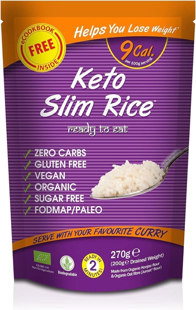 Eat Water Keto Slim Rice Instant Organic Konjac Rice, Zero Carb, Low Calorie, Gluten, Fat & Sugar Free, Ready to Eat, Vegan High Fibre Food for Paleo Diet Friendly (5, Rice)