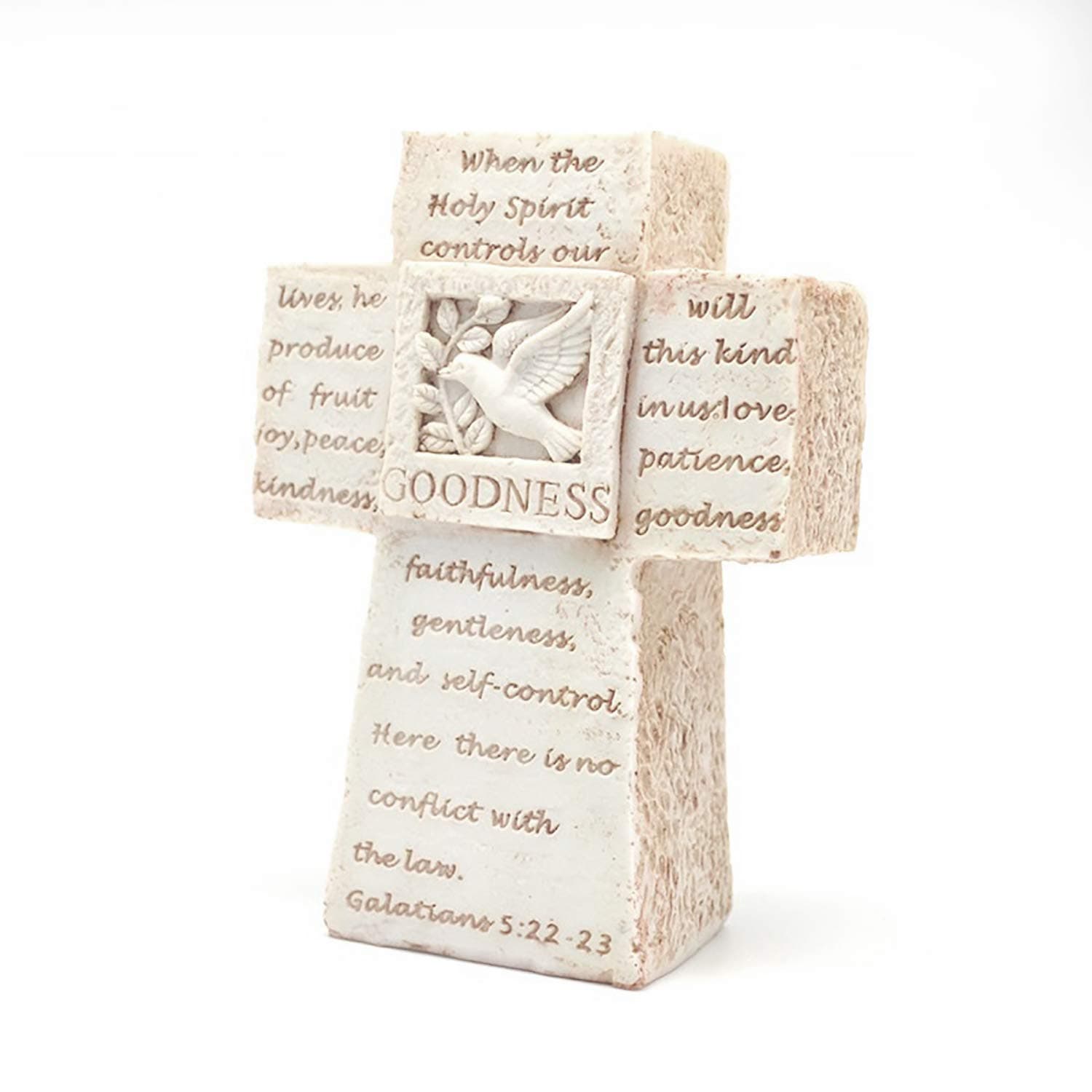 BEZALEL Christian Rustic Cross Decor - Desktop Cross Christian Cross Decorations Table Crosses for Home, Christian Desk Decor Small Standing Cross for Bedroom, Shelf - 5'' Beige Jesus Cross for Church