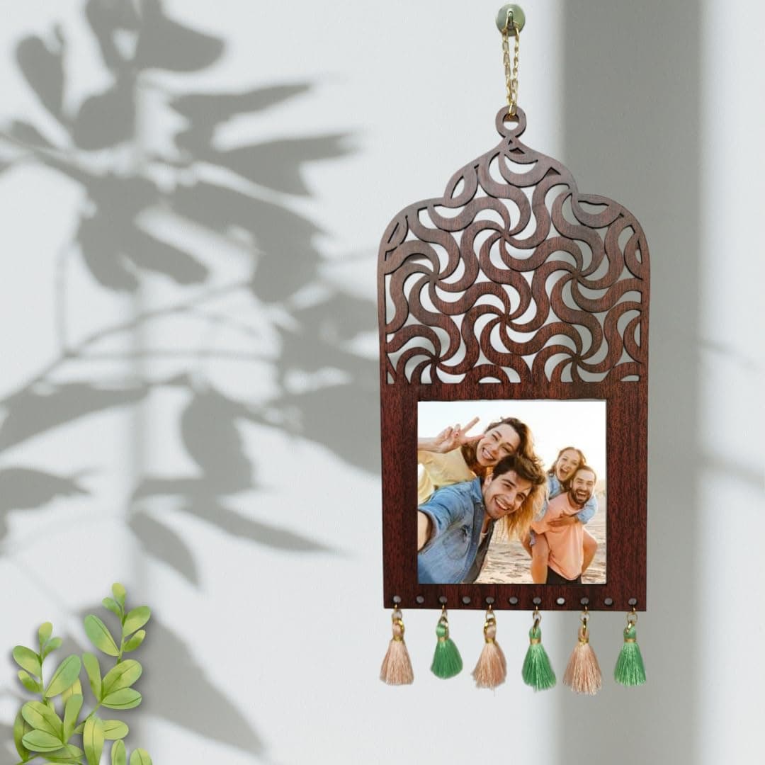 THE SERIAL ARTIST Cherry Wood Taj Hanging Photo Frame, Aesthetic Room Decor For Bedroom, Living Room - 15 x 6 Inches (1)