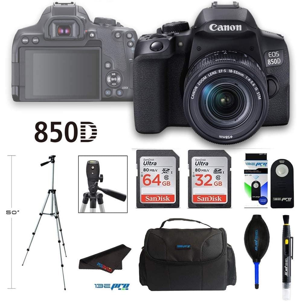 EOS 850D DSLR Camera w/EF-S 18-55mm F/4-5.6 is STM Lens and Pixibytes Advanced Bundle (Renewed)