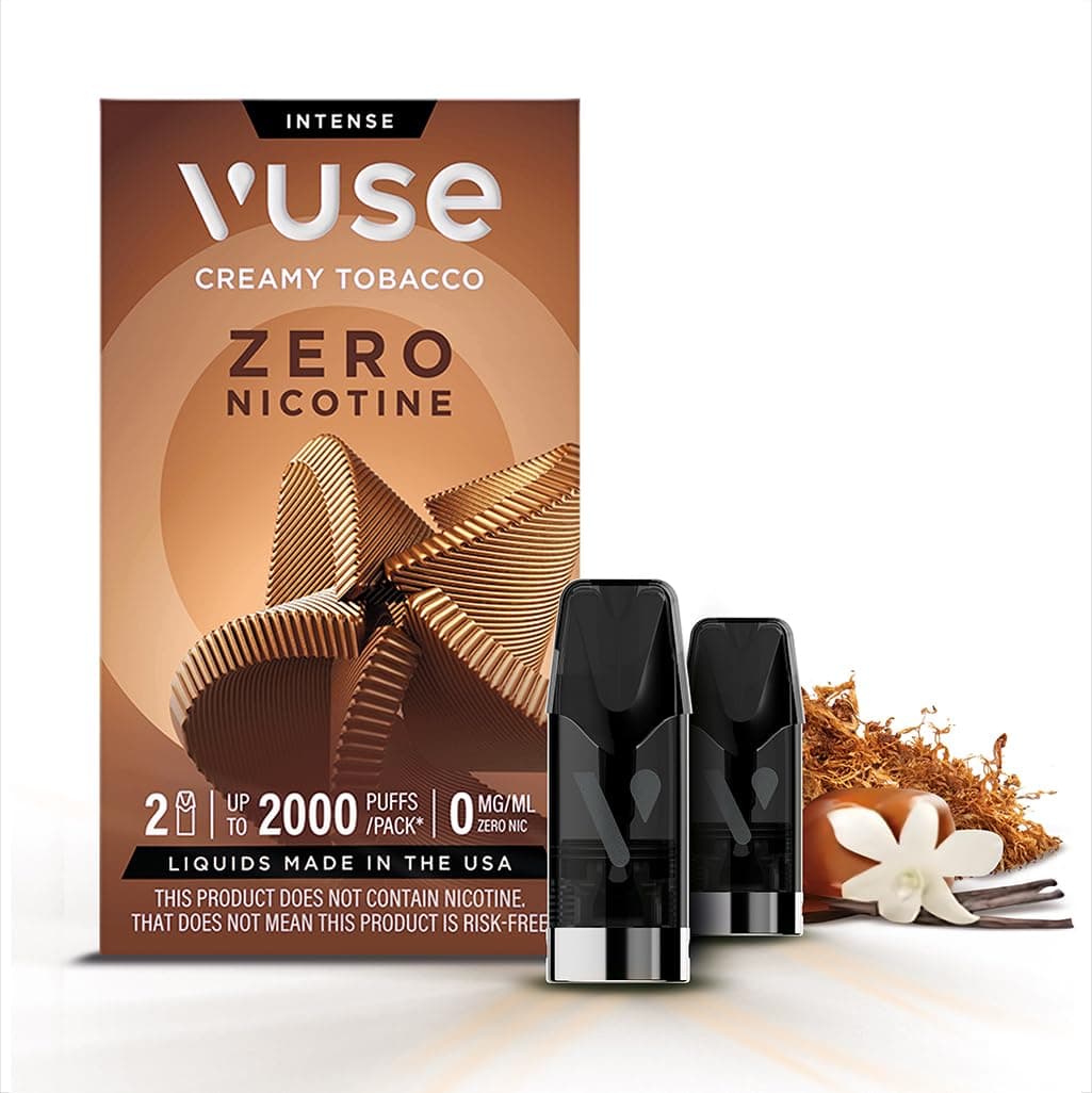 VUSE Creamy Tobacco Extra Intense Flavour Pods, Pack of 2, 2ml, Puff Activated, up to 2000* Puffs per Pack, Compatible with Vuse Pro and GO RELOAD Devices, 0mg Strength, Nicotine-Free Vaping**