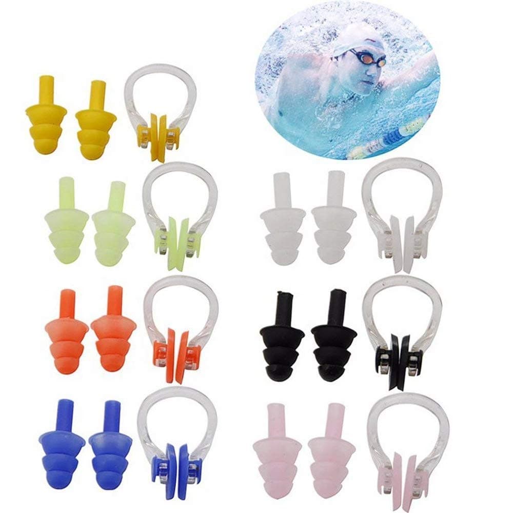 7 Sets Waterproof Soft and Flexible Silicone Swimming Earplugs and Nose Clip - for Swimming, Sleeping, Surfing, Showering - for Adults and Children