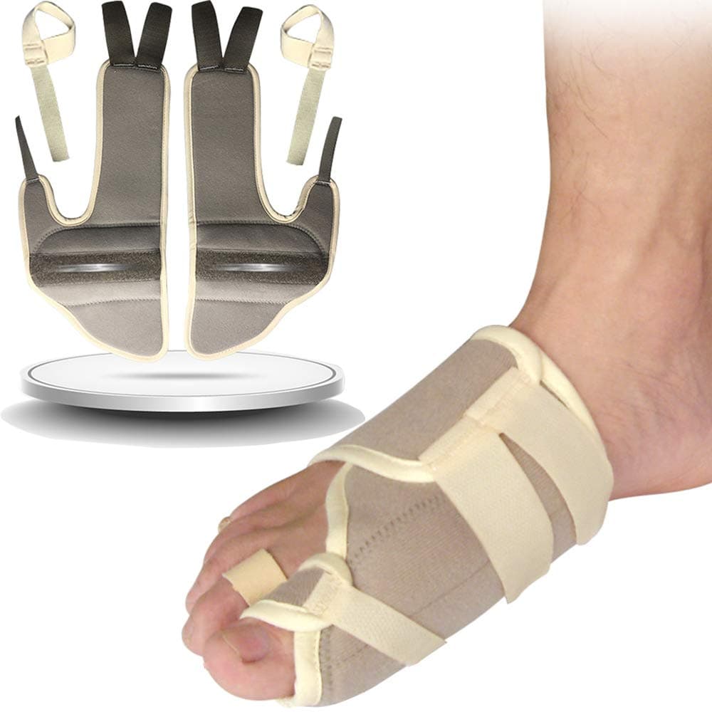 1 Pair Bunion Splint Night,Big Toe Straightener,Hallux Valgus Corrector Bunion Relief Protector with Steel Stabilizer Bar,Addintional Loop Strap for Other Hammer Toe,Mallet Toe,Claw Toe