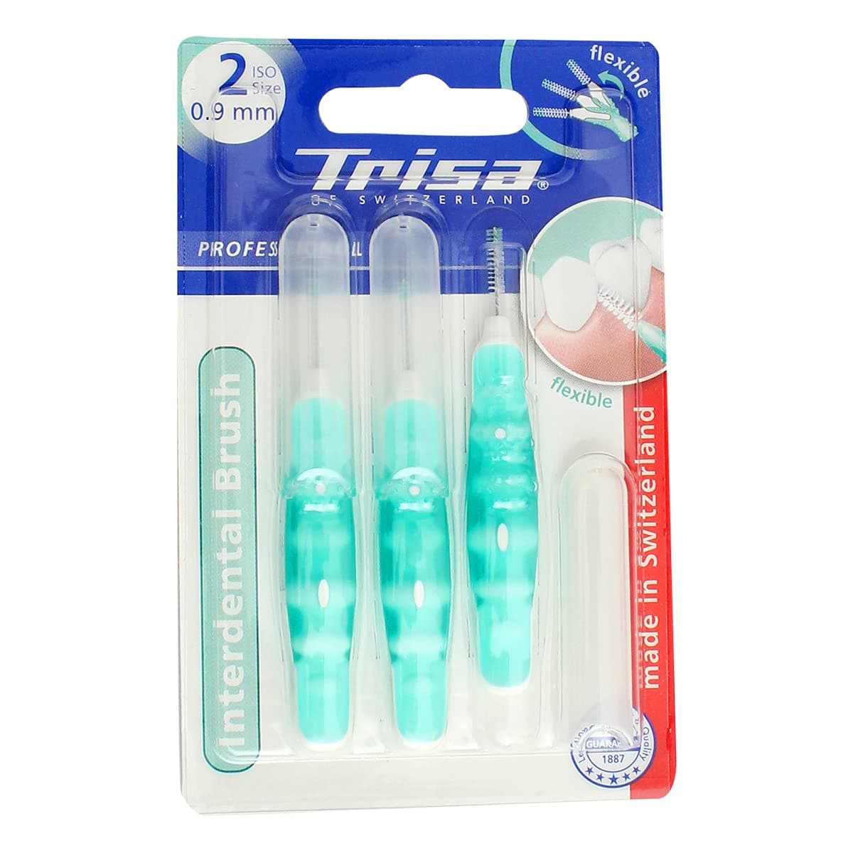 Trisa Professional Interdental Brush ISO 2, 0.9 Mm,Ultrasoft Bristle, Flexible,Ideal for getting to hard to reach areas,Made in Switzerland, Pack of 3, Green