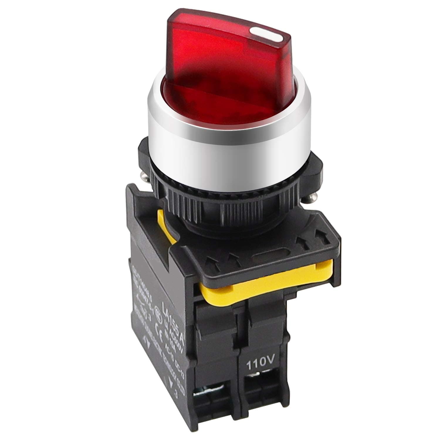 mxuteuk Red LED Light Voltage 110V-220V 22mm 1 NO 2 Positions Waterproof IP65 Latching Rotary Selector Switch 10A 600V LA155-A1-10XD-R