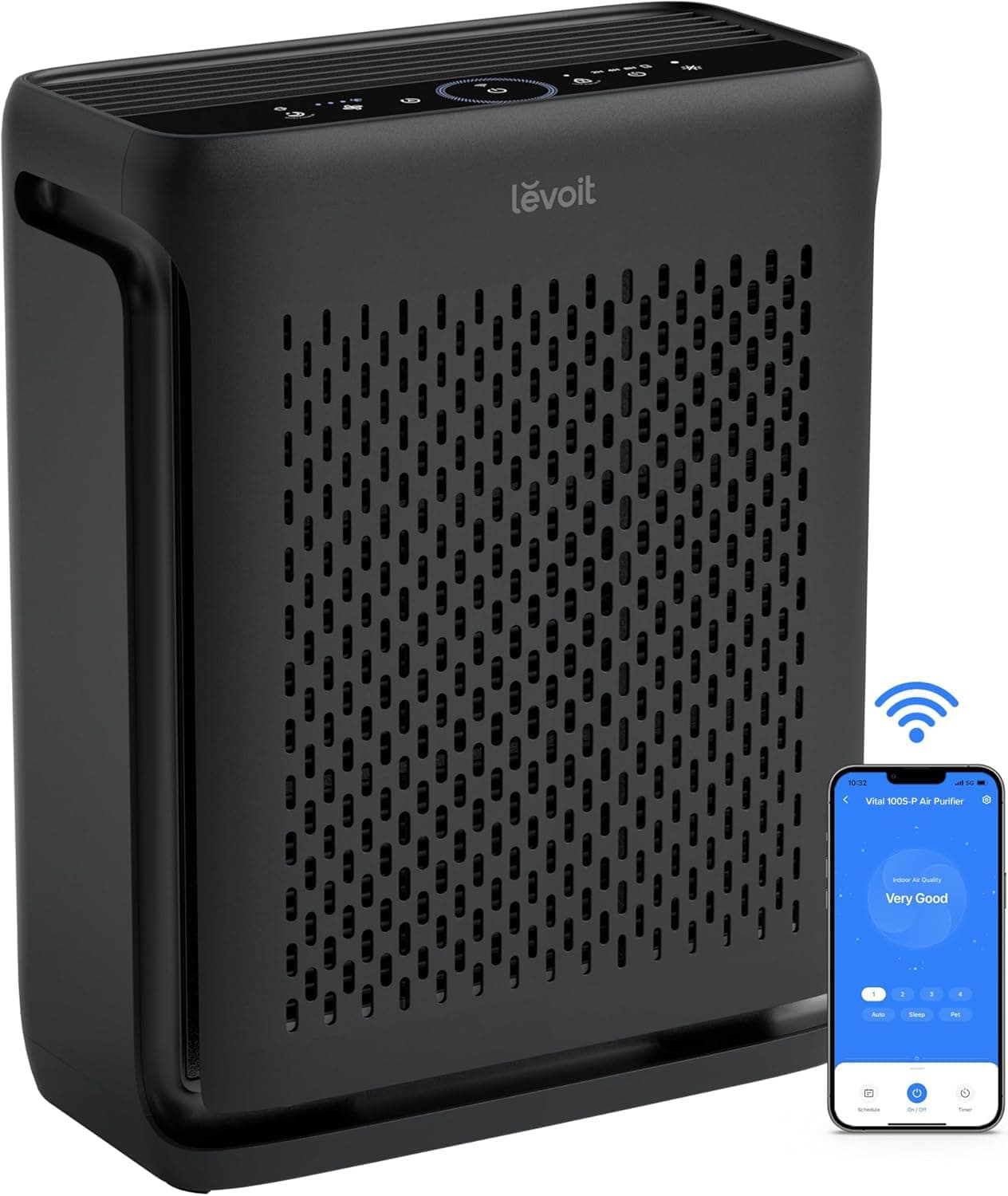 Air Purifier for Home Large Room Up to 1073Ft² with Air Quality Monitor, AHAM VERIFIDE, Smart WiFi, Washable Pre-Filter, HEPA Sleep Mode for Pets, Allergies, Dust, Pollen, Vital 100S-P, Black