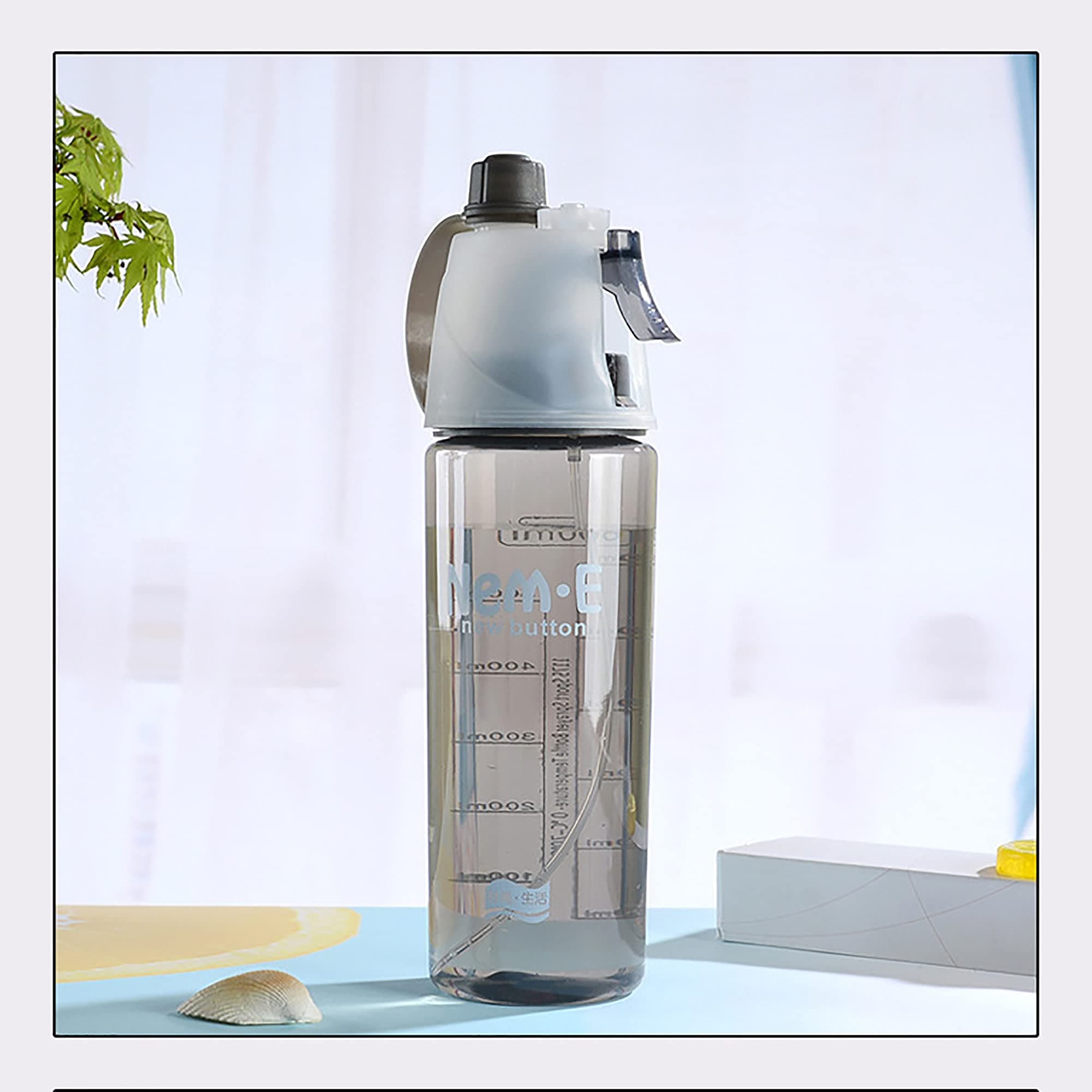 Dollshow Sports Water Bottle with Straw 600ML,Cool Spray Travel Drinking Bottles Leak Proof,Water,Shower,Mister 3 in 1 for Outdoor Cycling Camping Running