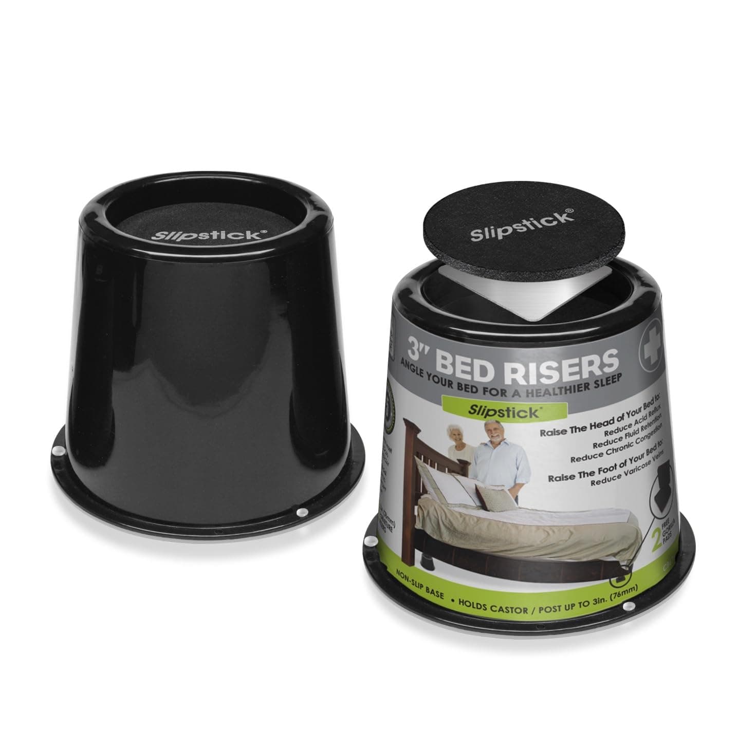 Slipstick CB676 3 Inch Incline Bed Risers for Acid Reflux, Pain, and Breathing Relief (Set of 2 Medical Risers and 2 GorillaPads) Raises/Elevates Head of Bed