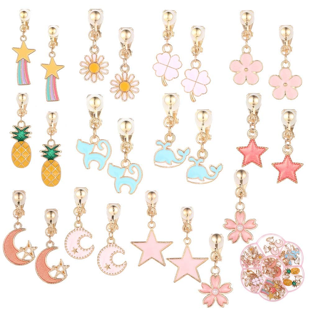 12 Pairs Clip on Earrings Dress up Princess Jewelry Accessories for Little Girls Kids Toddler Party Favors Birthdays Day Gift