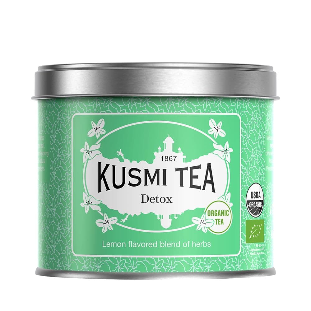 Kusmi Tea - Detox - 100% Organic Tea - Green, Mate and Lemon Tea Blend - Enjoy Hot or Iced - Loose Leaf - 100g Tin - Capacity for approx. 50 cups