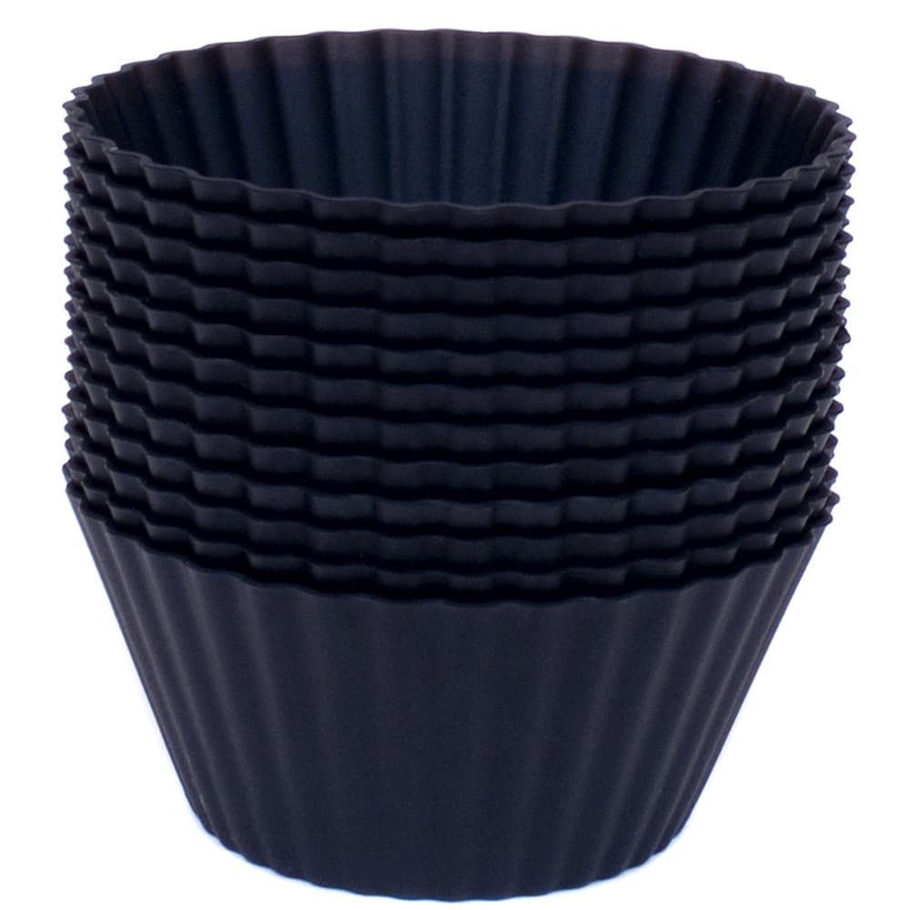 Silicone Cupcake Liners - Set Of 12 Premium Reusable Black Muffin Baking-Cups In Storage Container.