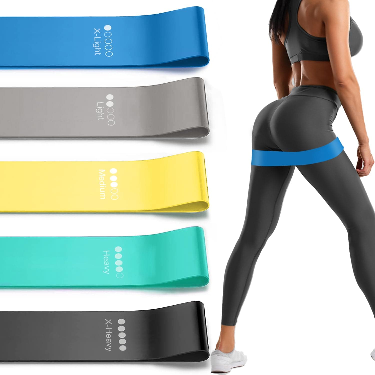 Resistance Loop Exercise Bands for Home Fitness, Yoga Pilates, Stretching, Strength Training, and Physical Therapy - Elastic Workout Bands Set, Ideal for Women&Men (5pcs Set) - Colorful