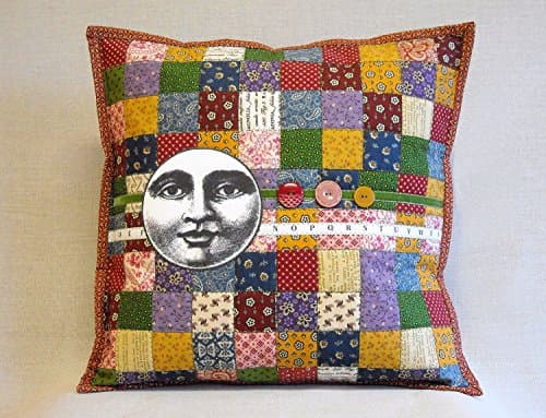 Quilted Pillow - Postage Stamp Quilt - Nineteenth Century Prints - Man in the Moon