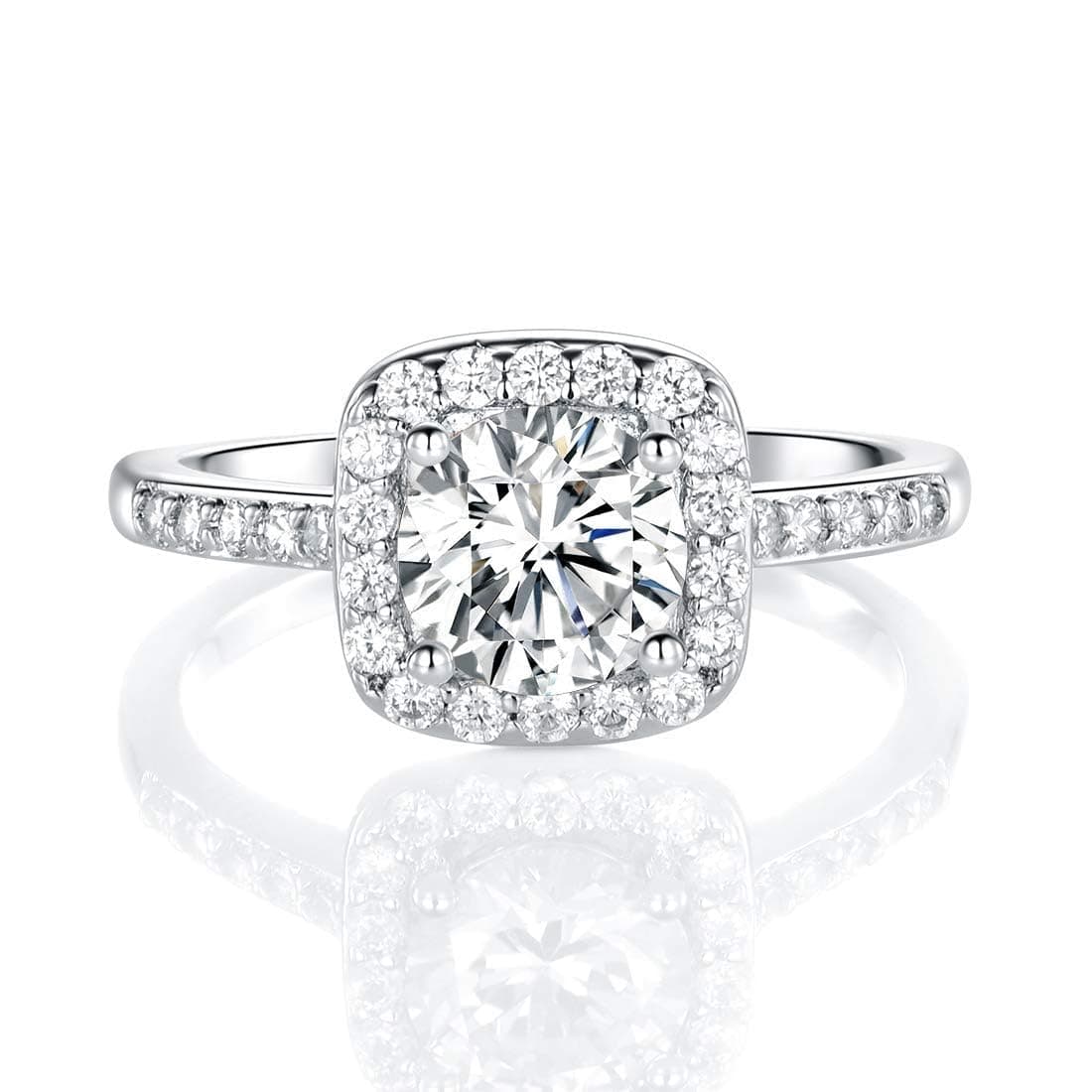 18K White Gold Plated Cubic Zirconia Promise Halo Engagement Promise Eternity Ring for Women