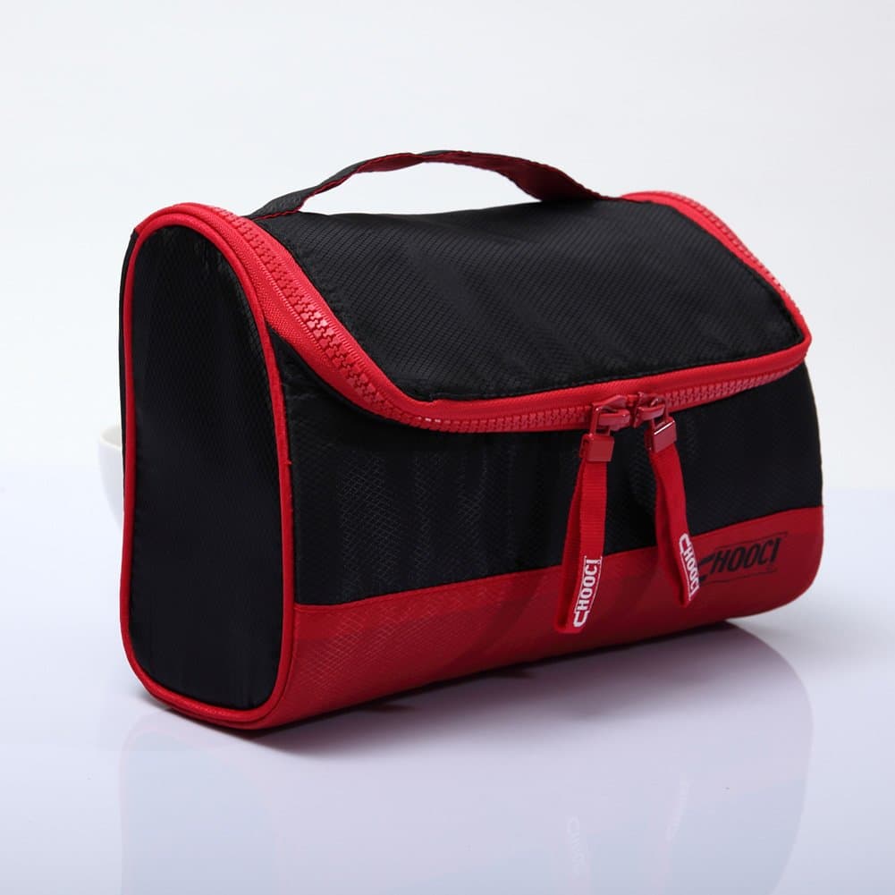 CHOOCI 9" Portable Thin Horizontal Wash Bag CU0107 Carry On Luggage For Bathroom (red black)