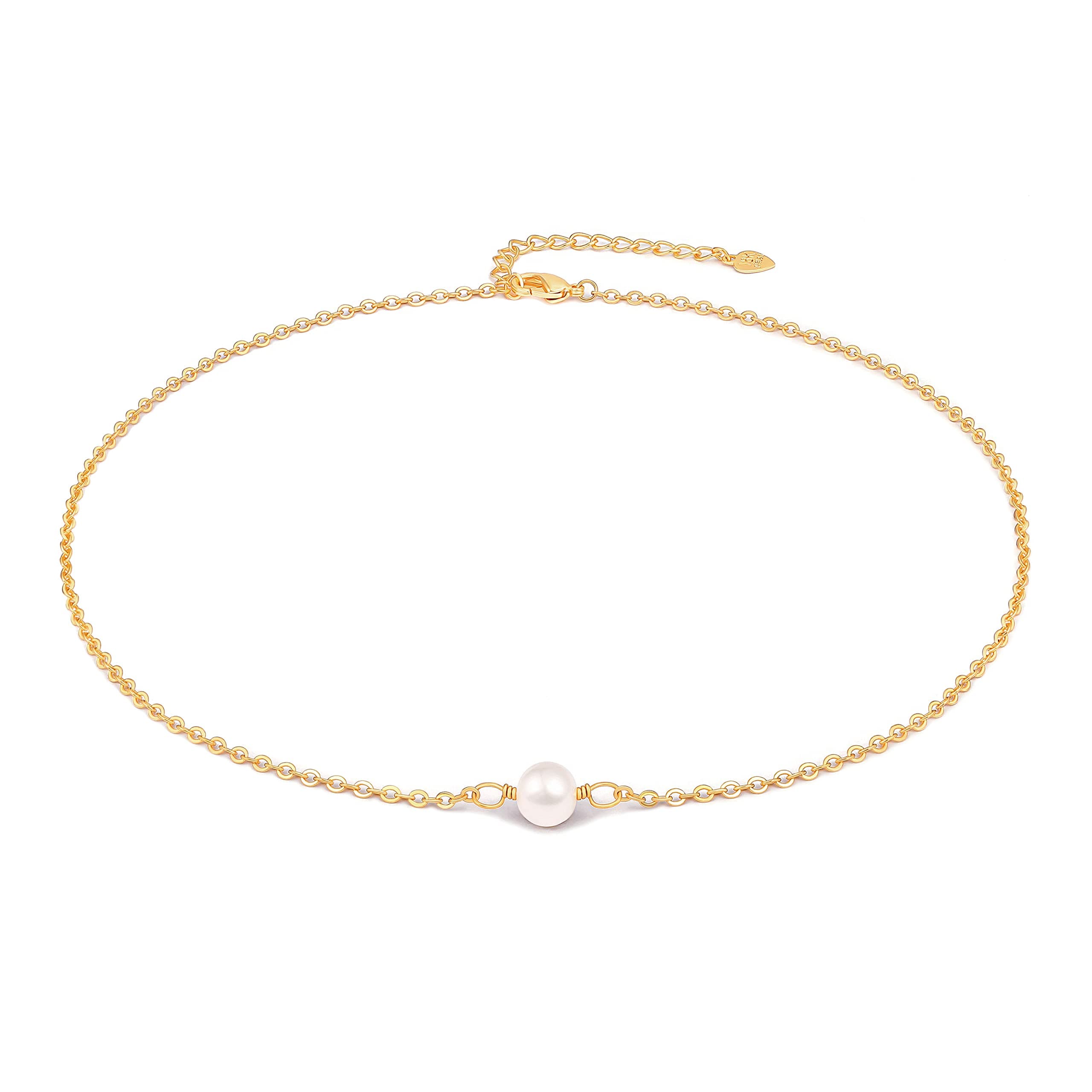 18K Gold Plated Paperclip Chain Choker Satellite Chain Freshwater Cultured Biwa Pearl Pendant Necklace Dainty Jewelry for Women