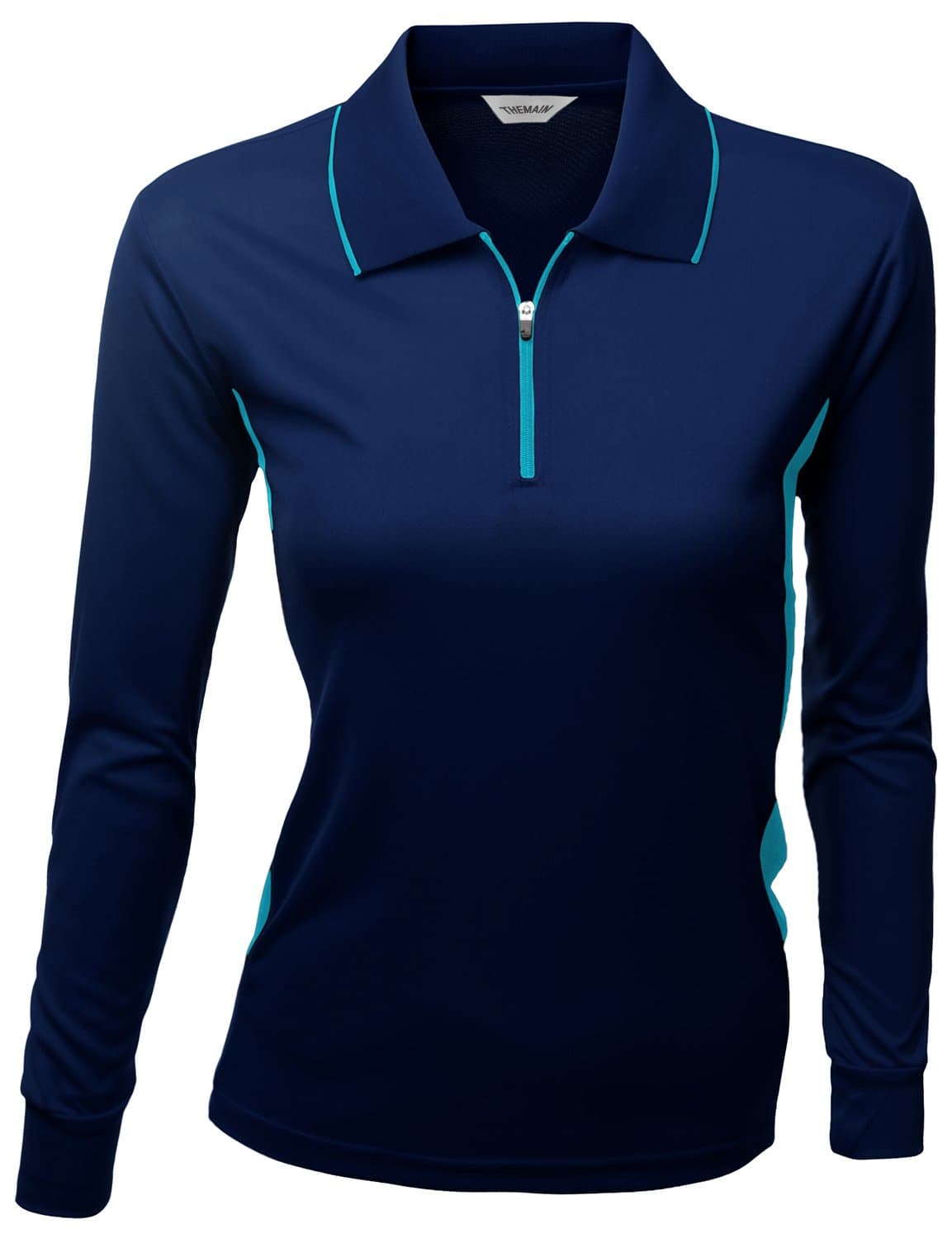 THEMAIN Women's Activewear Long Sleeve Modern color Coolon Fabric Polo zip up T Shirt