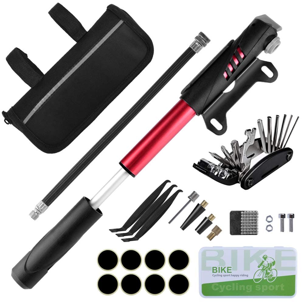 Bike Multi Tool Kit - 16 in 1 Bike Accessories, Bicycle Pump, Tire Levers, Saddle Bag, Tire Patch Kit for Mountain & Road Bikes, Cycling Gifts (25 Packs)