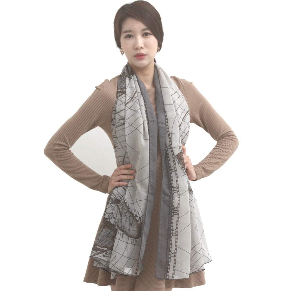 Women's World Map Pattern Print Chiffon Scarf