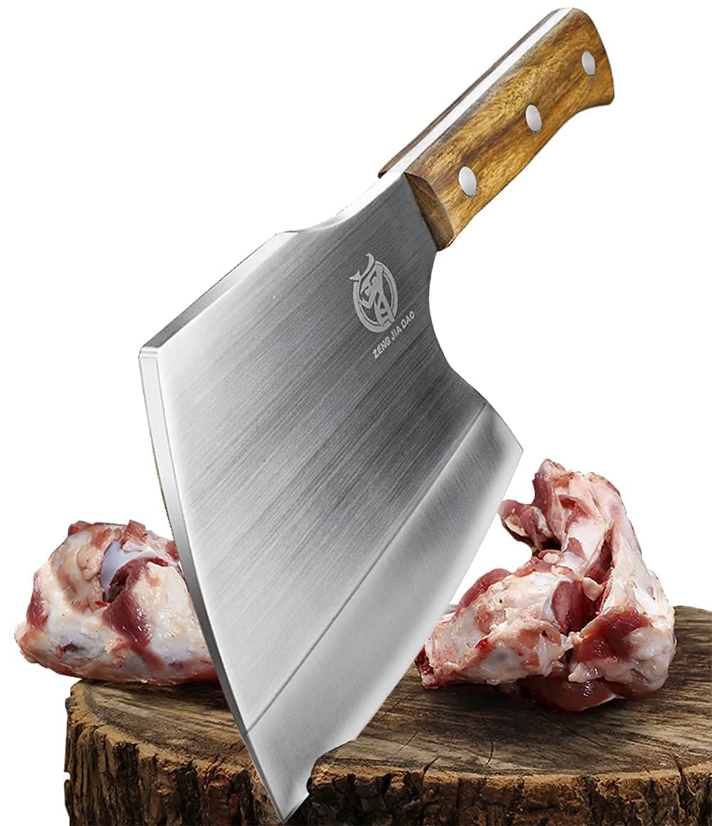 ZENG JIA DAO Meat Cleaver Butcher Knife Heavy Duty Bone Chopper Axe for Kitchen 6 '' Bones Cutting Knife Forged Stainless Steel Solid Pear Wood Handle Smashing bone in Restaurant farm Slaughterhouse