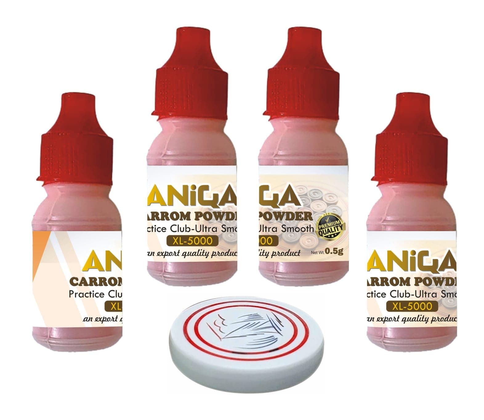 ANIQA smooth Professional Carrom Board,disco powder extra| Fine Export Quality As Per International Specifications Practice XL for Board Game pack of 4 (total 20g) with 8mm stricker white