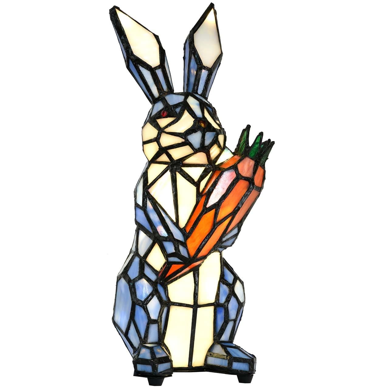 Bieye L10885 Rabbit Holds Carrot Tiffany Style Stained Glass Accent Table Lamp for Home Decor (Blue)