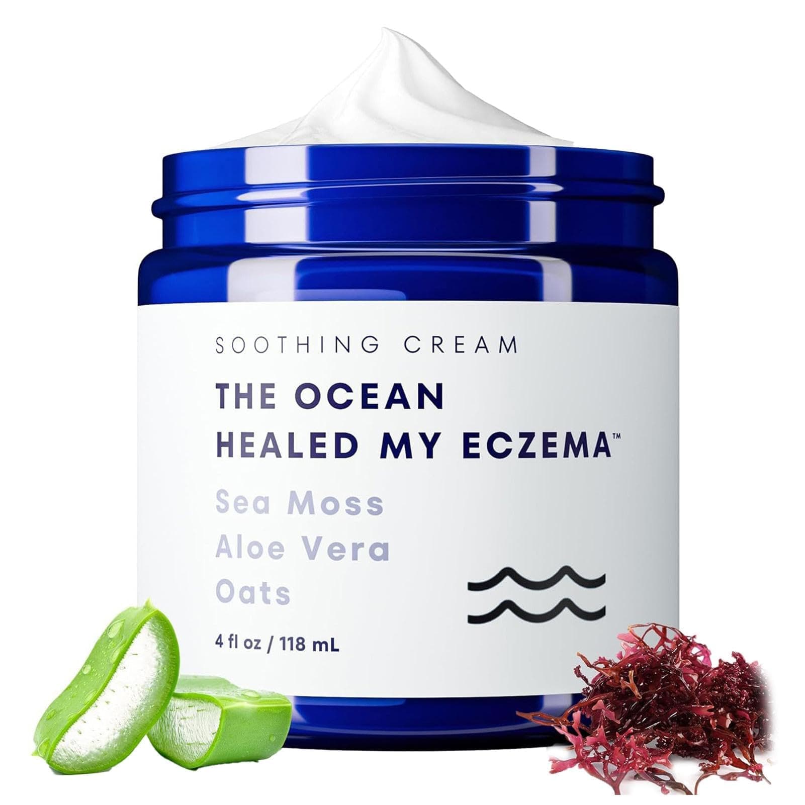 Natural Soothing Eczemas Cream, Healed Sea Moss Colloidal Oats, Hydrating Soothing Cream, for Dry Sensitive and Eczema Prone Skin, Dermatological Body Cream, Daily Body & Face Application (118ml)