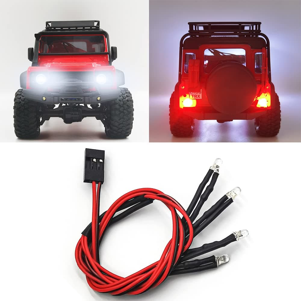 RCLIONS RC Car LED Headlights Taillight Front Rear Lamp White&Red for 1/18th TRX4-M RC Crawler Car Upgrades