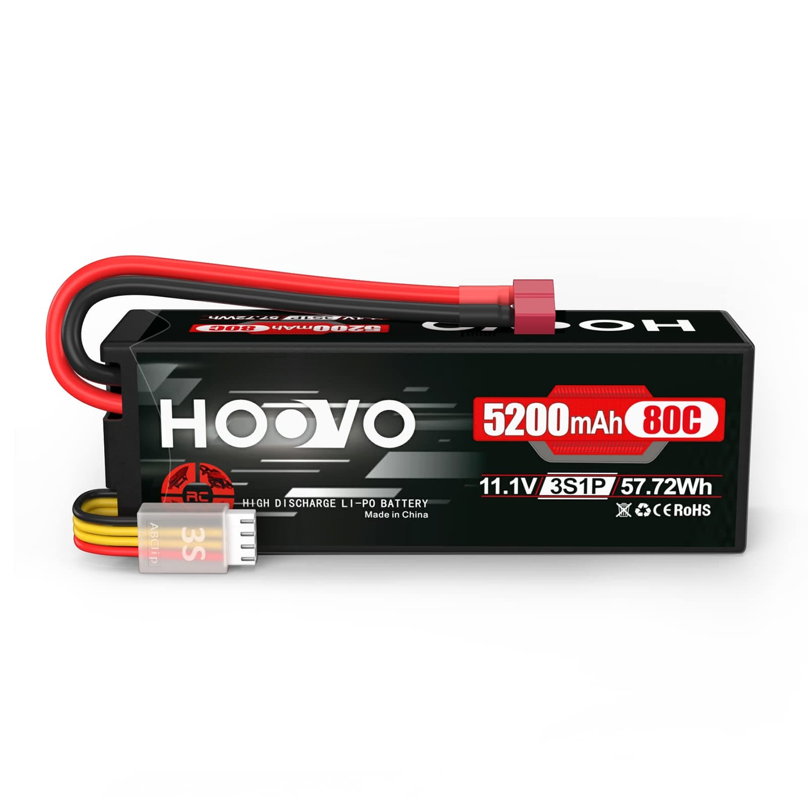 HOOVO3S Lipo Battery 11.1V 80C 5200mAh RC Battery Hard Case with T Plug for RC Cars RC Truck Helicopter Airplane