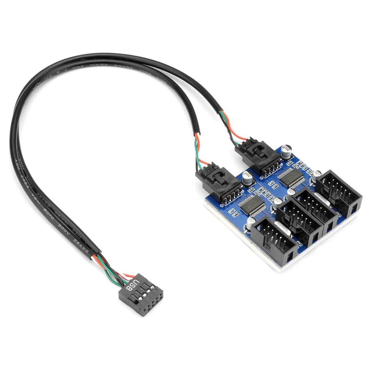 9 Pin Usb Header Male 1 To 4 Female Motherboard Extension Cable Usb 2.0 Hub Connector Adapter For Port Multiplierincrease The Motherboard 9Pin Header(30Cm)