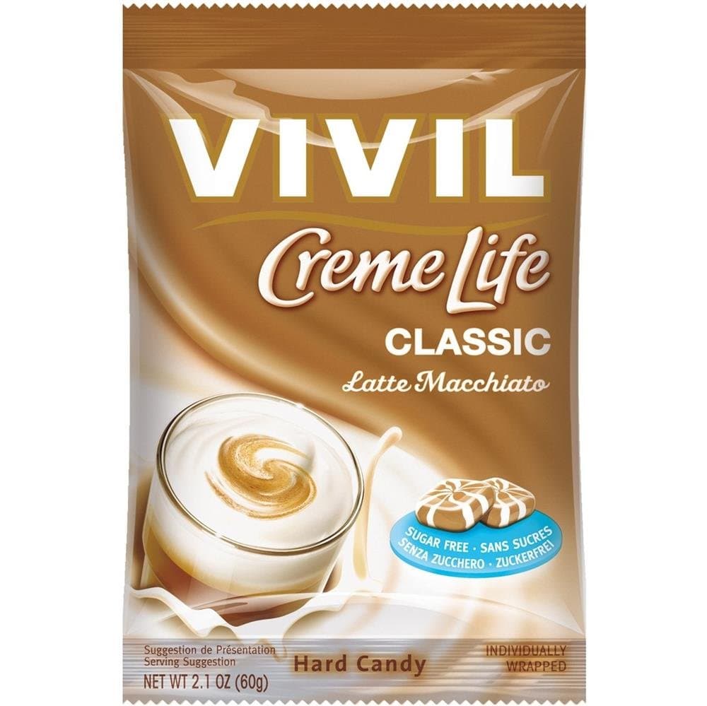 Latte Macchiato Coffee - Vivil Creme Life Hard Candy Sugar Free Sweets 60g - Pack of 12