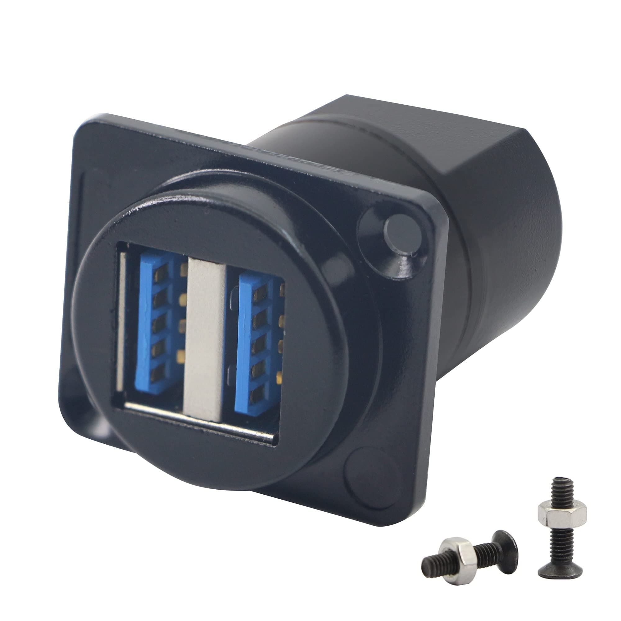 QIANRENON Dual USB 3.0 D Panel Mount Solderless Connector, USB 3.0 Female to Female Coupler Socket Panel Mount Pass Through Adapter?Fixed Panel Front and Rear Straight USB Extender